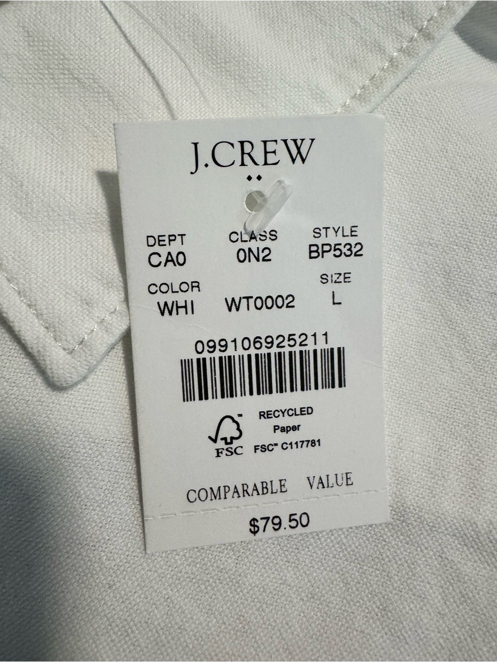 NWT J. Crew White 100% Cotton Casual Fitted Button-Down Shirt Size Large - Picture 12 of 14